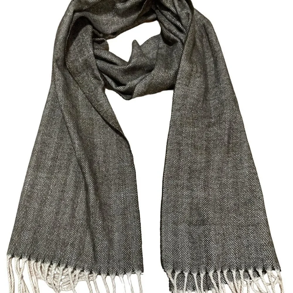 Brown and ivory cashmere blend long scarf